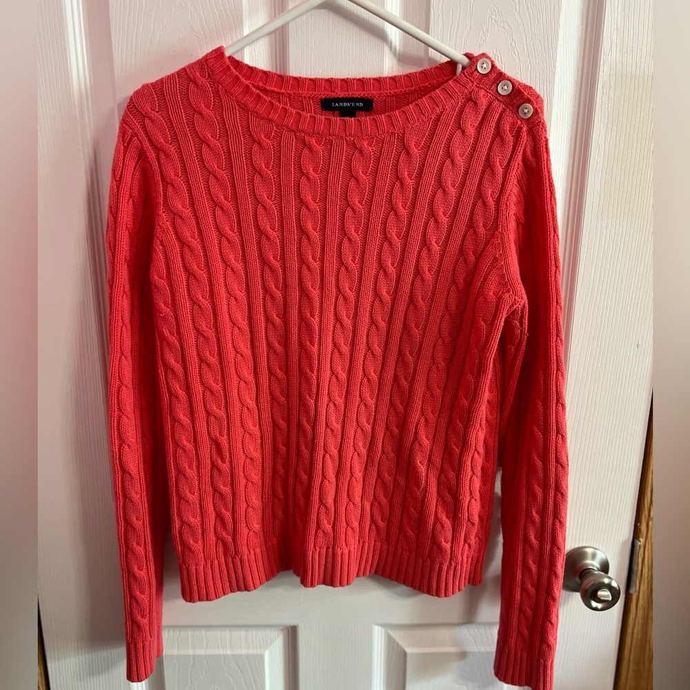 Lands End Sweater Cable Knit Crewneck Pullover Classic 100% Baumwolle (cotton)